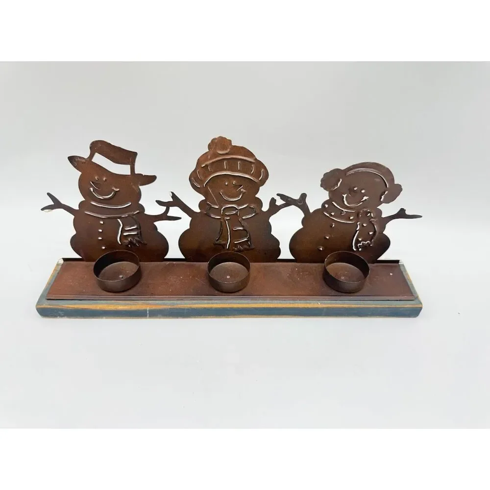 rustic-style Metal snowmen tea light candle holder